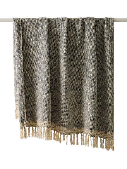 West Elm Two Tone Chunky Linen Throw, Grey, Graphite