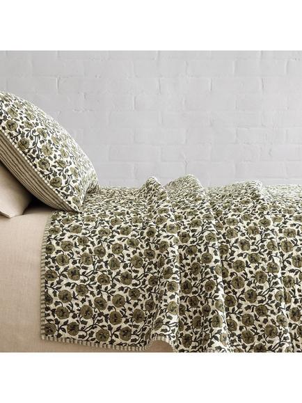 West Elm Laney Floral Quilted Bedspread, Elm, Elm