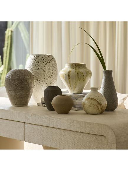 West Elm Sahar Small Ceramic Vase, H20cm, Grey - view 2, Grey