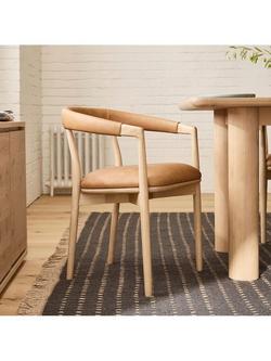 West Elm Irvine Leather Dining Chair, Acorn - view 2, Sesame