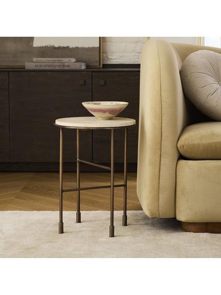 West Elm Fay Side Table, Warm Brass - view 2, Cool Walnut