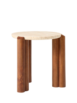 West Elm Travertine Side Table, Cool Walnut, Cool Walnut