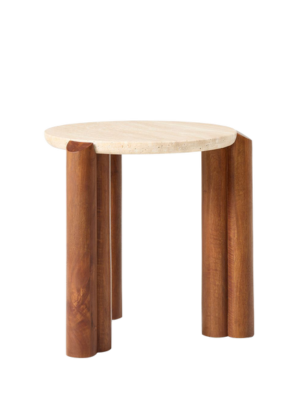 West Elm Travertine Side Table, Cool Walnut, Cool Walnut