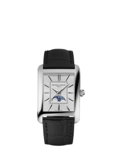 Frederique Constant FC-333S4C6 Men's Classics Carrée Moonphase Automatic Leather Strap Watch, Silver, Silver