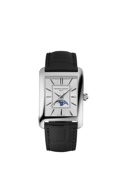 Frederique Constant FC-333S4C6 Men's Classics Carrée Moonphase Automatic Leather Strap Watch, Silver, Silver