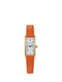 Citizen EG7122-04A Women's Fio Rectangular Leather Strap Watch, Orange, Orange