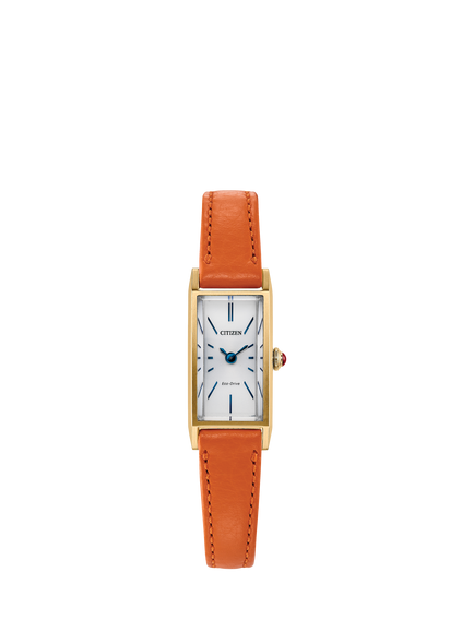 Citizen EG7122-04A Women's Fio Rectangular Leather Strap Watch, Orange, Orange