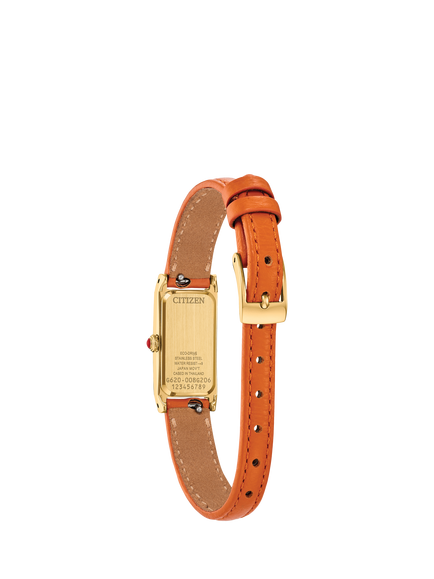Citizen EG7122-04A Women's Fio Rectangular Leather Strap Watch, Orange - view 2, Orange