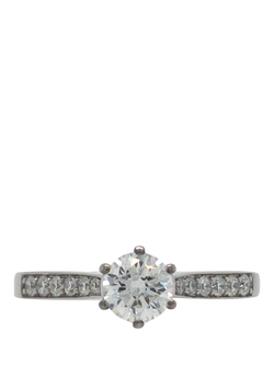 Pre-loved 18ct White Gold Single Stone Diamond Ring with Diamond Shoulders, L, White Gold