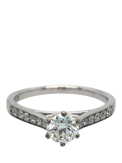 Pre-loved 18ct White Gold Single Stone Diamond Ring with Diamond Shoulders, L - view 2, White Gold