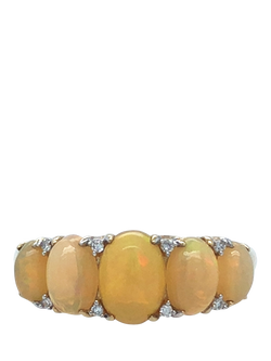 Pre-loved 9ct Yellow Gold 5-Stone Water Opal and Diamond Ring, N - view 2, Yellow Gold