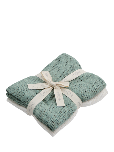 MORI Baby Cotton Bamboo Blend Cellular Blanket, Pack of 2, Mint /White, Mint /White