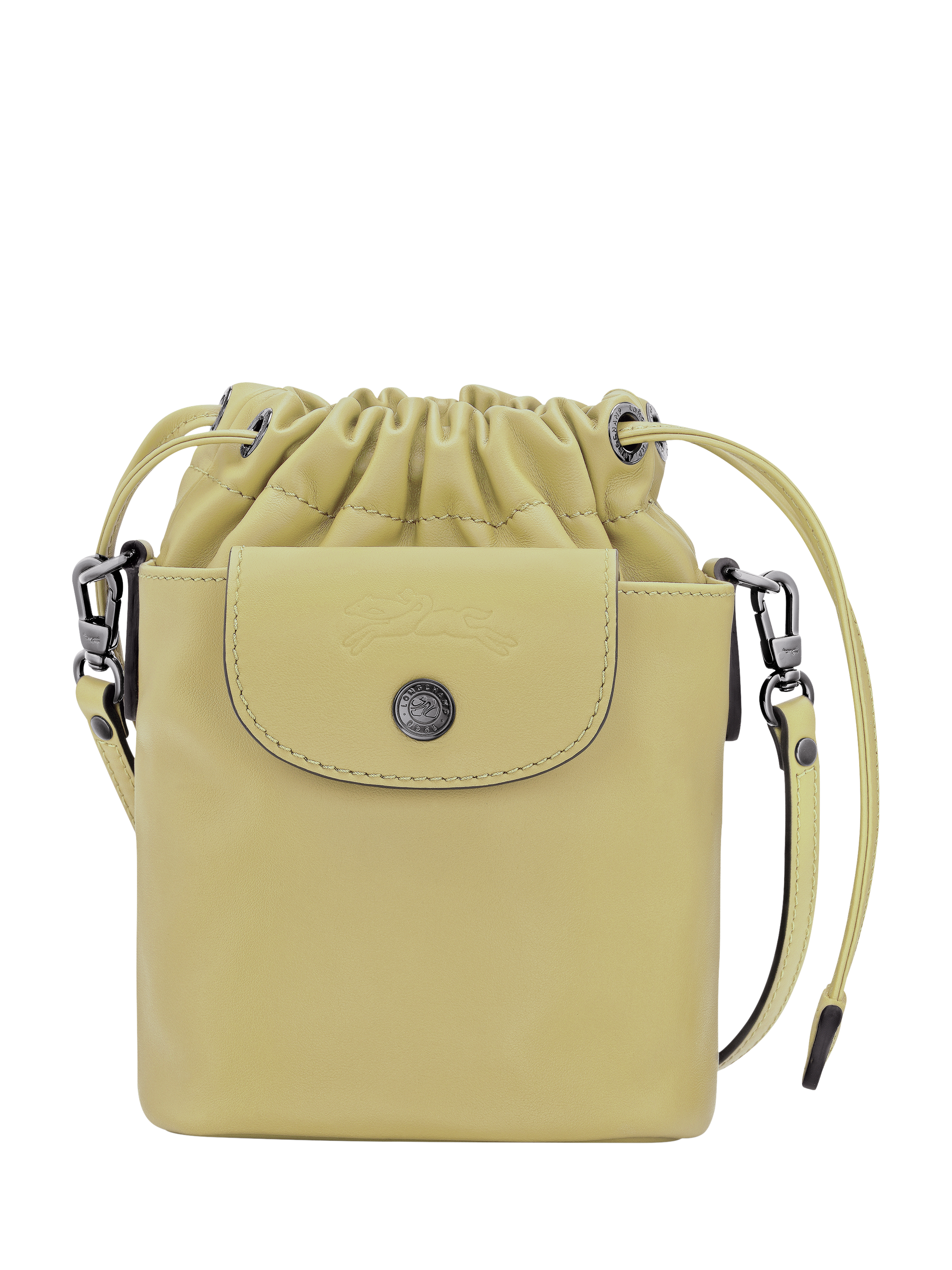 Product image 1 of 6, which shows Longchamp Pliage Extra Small Leather Bucket Bag, Pistachio