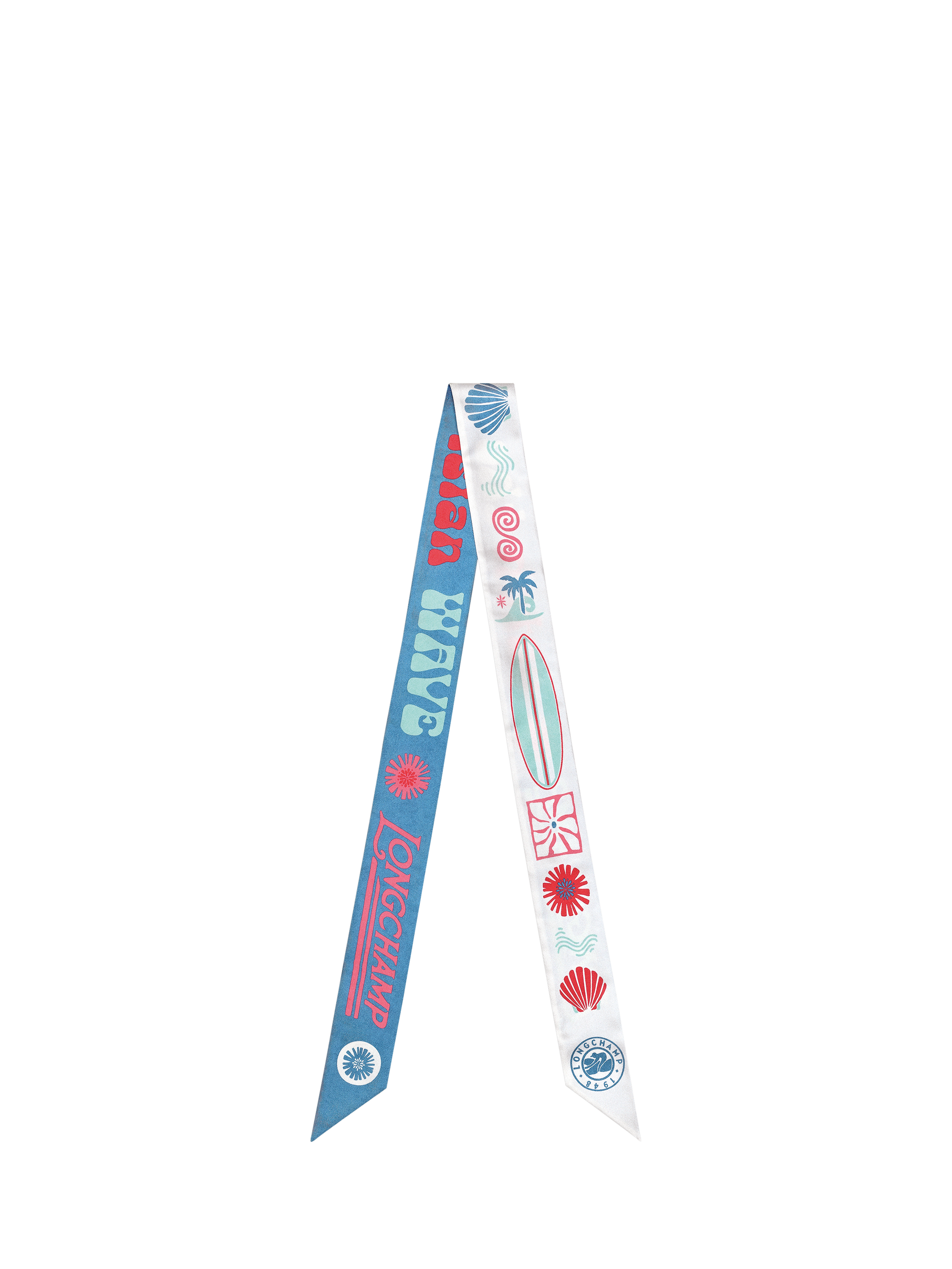 Product image 1 of 2, which shows Longchamp Catch Parisian Wave Silk Headband, Slate