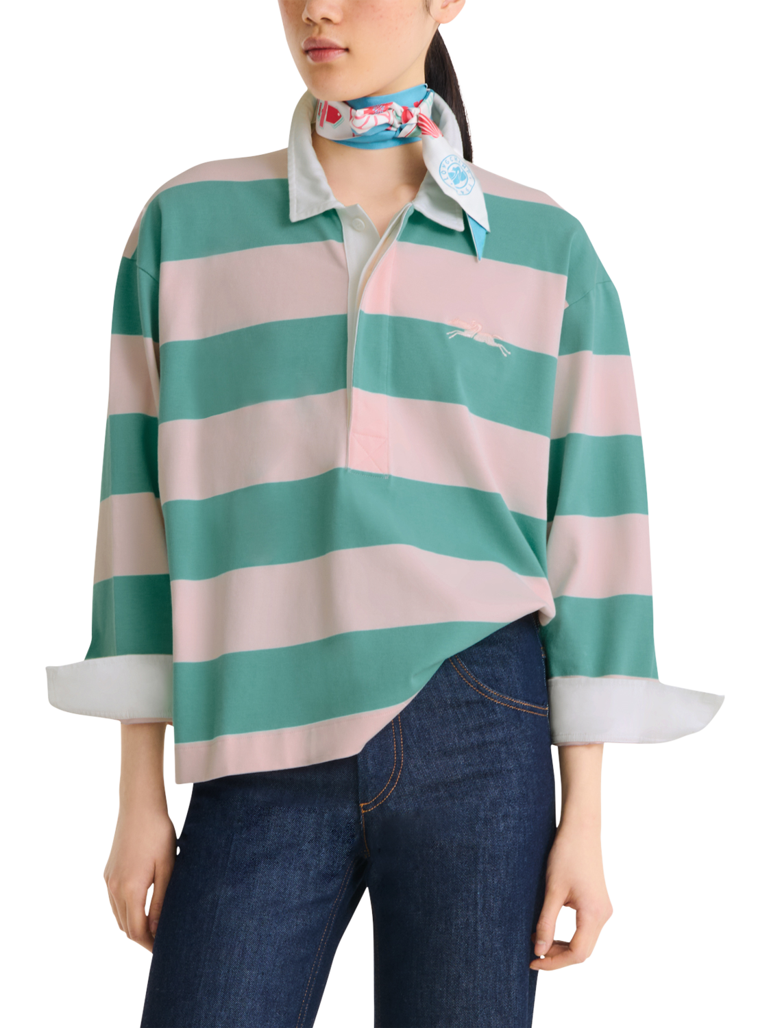 Product image 2 of 2, which shows Longchamp Catch Parisian Wave Silk Headband, Slate