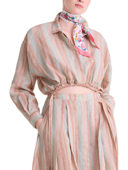 Longchamp Frise Fleurie Silk Headband, Shrimp/Multi - view 2, Shrimp/Multi