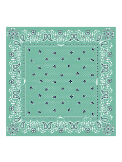 Longchamp Silk Paisley and Clover French Bandana Scarf, Mint, Mint