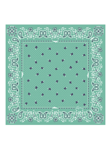 Longchamp Silk Paisley and Clover French Bandana Scarf, Mint, Mint