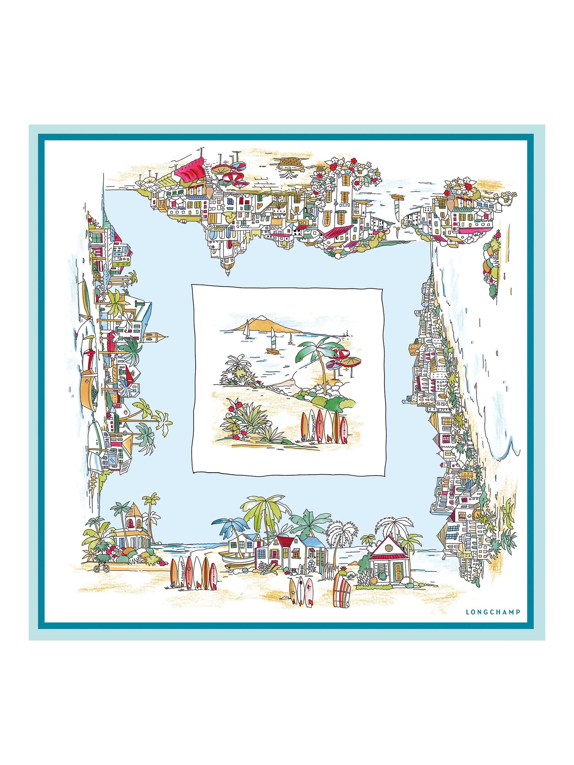Product image 1 of 2, which shows Longchamp Vivement L'Ete Silk Scarf, Sky Blue