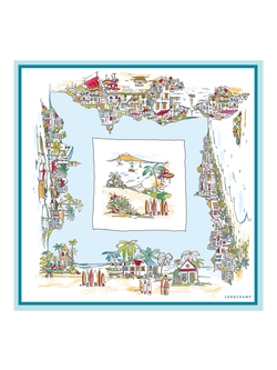 Longchamp Vivement L'Ete Silk Scarf, Sky Blue, Sky Blue