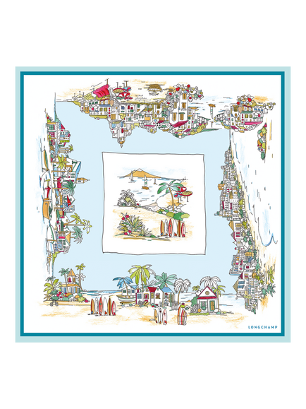 Longchamp Vivement L'Ete Silk Scarf, Sky Blue, Sky Blue