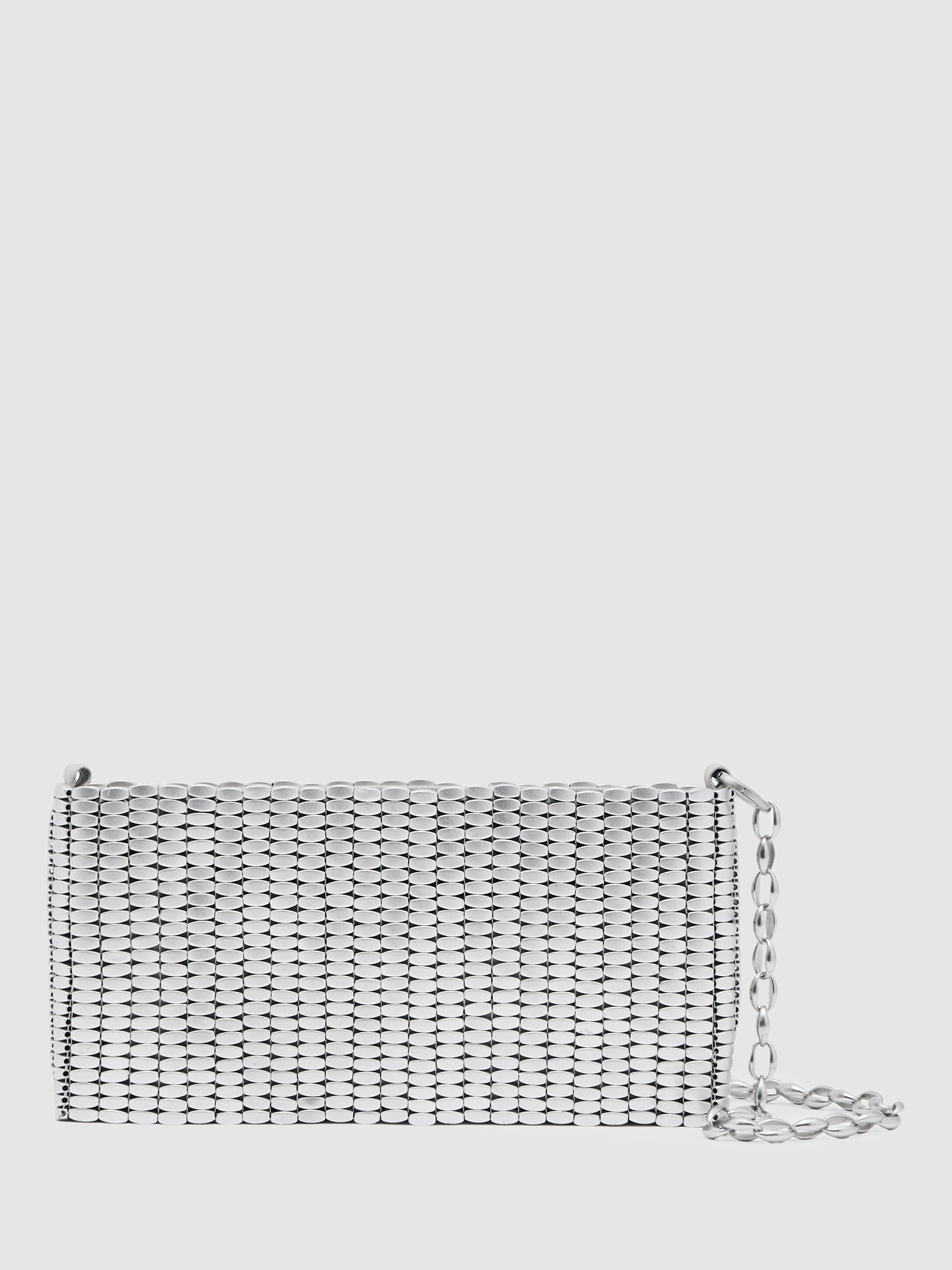Product image 1 of 5, which shows Reiss Bailey Beaded Clutch Bag, Grey