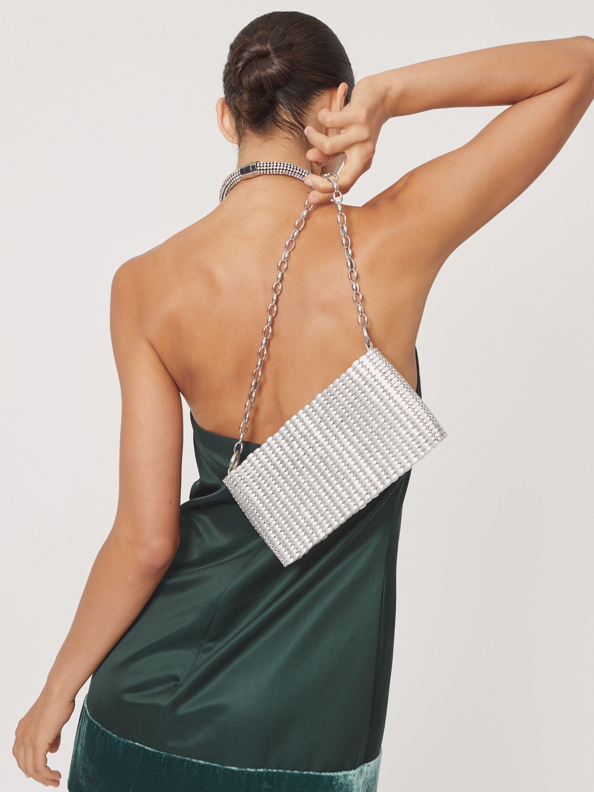 Product image 3 of 5, which shows Reiss Bailey Beaded Clutch Bag, Grey