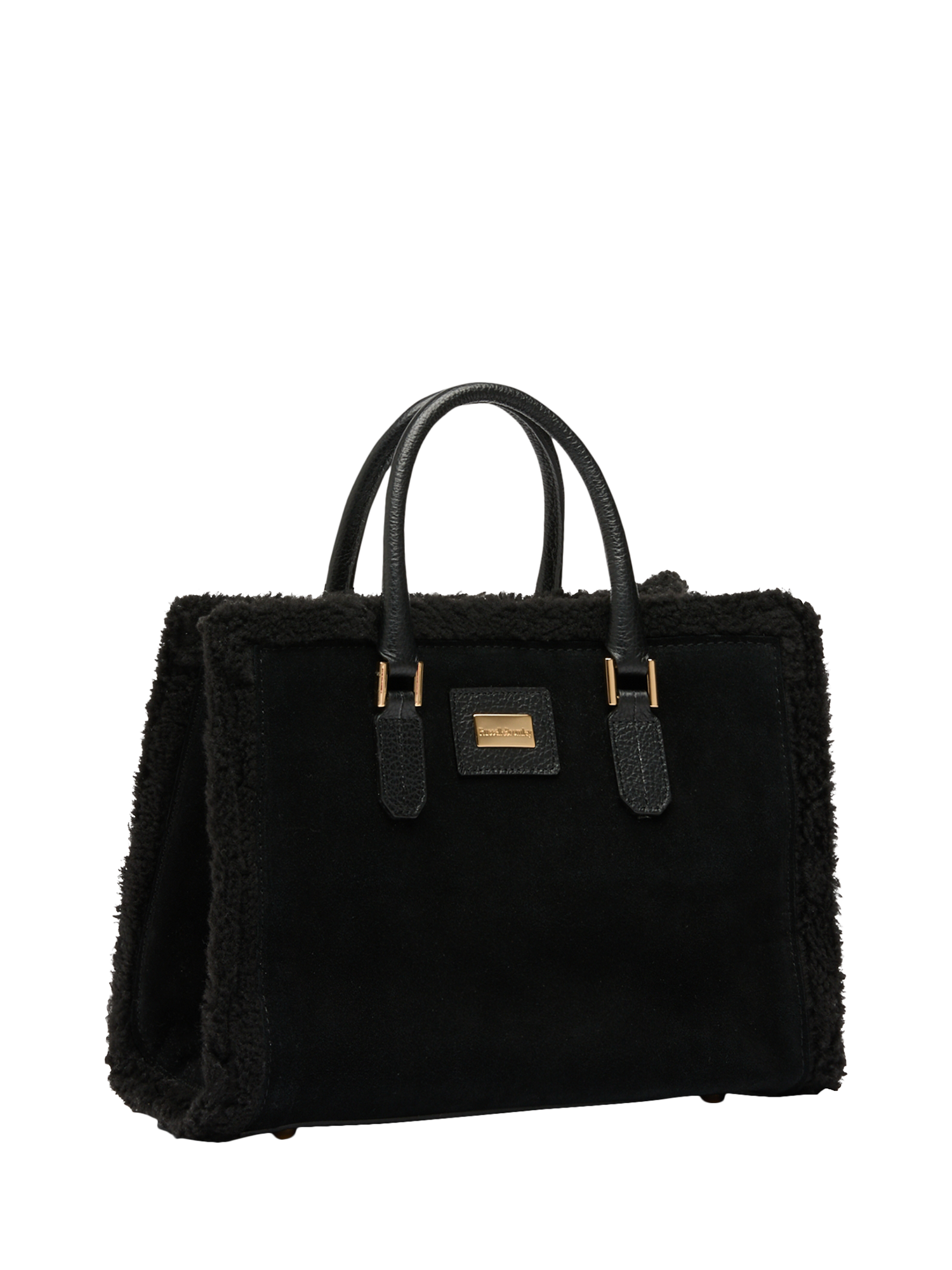 Product image 2 of 6, which shows Russell & Bromley Suede Mini Cabin Tote Bag, Black