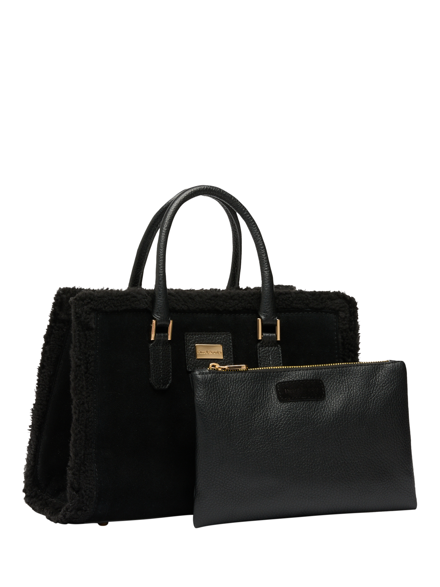 Product image 3 of 6, which shows Russell & Bromley Suede Mini Cabin Tote Bag, Black