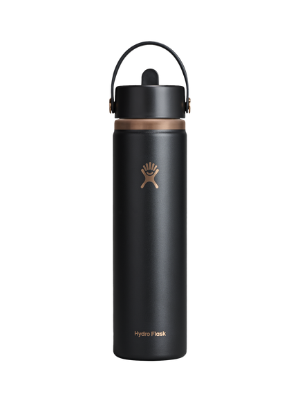 Hydro Flask Double Wall Vacuum Insulated Wide Mouth Flex Straw Cap Drinks Bottle, 709ml, Black