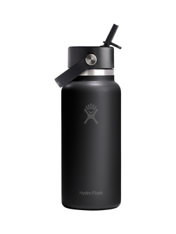 Hydro Flask Double Wall Vacuum Insulated Stainless Steel Wide Mouth Flip Straw Drinks Bottle, 946ml, Black