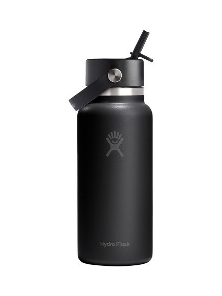 Hydro Flask Double Wall Vacuum Insulated Stainless Steel Wide Mouth Flip Straw Drinks Bottle, 946ml, Black