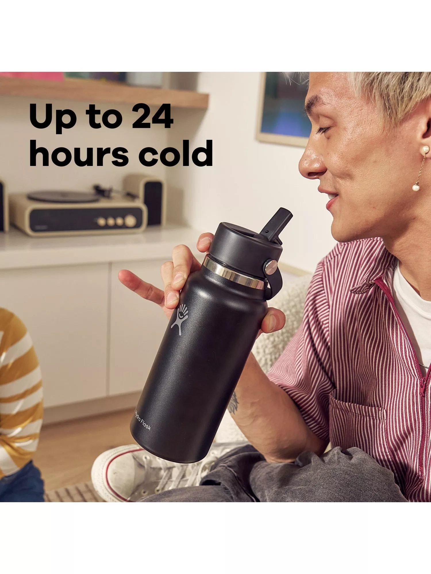 40 Oz Stainless Steel Insulated Water Bottle - Wide Mouth, Black, Keeps Cold 24hrs