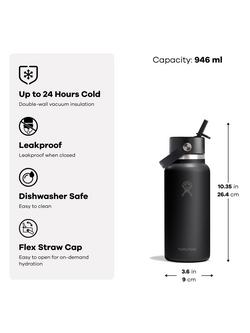 Hydro Flask Double Wall Vacuum Insulated Stainless Steel Wide Mouth Drinks Bottle, 946ml, Harbor Blue - view 2, Harbor Blue