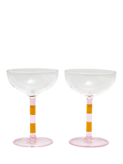 Fazeek Stripe Coupe Cocktail Glasses, Set of 2, 140ml, Pink/Amber, Pink/Amber