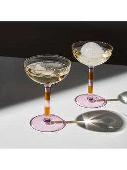 Fazeek Stripe Coupe Cocktail Glasses, Set of 2, 140ml, Pink/Amber - view 2, Pink/Amber