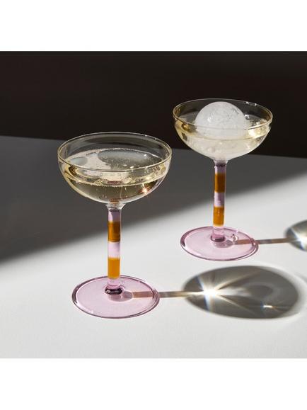 Fazeek Stripe Coupe Cocktail Glasses, Set of 2, 140ml, Pink/Amber - view 2, Pink/Amber