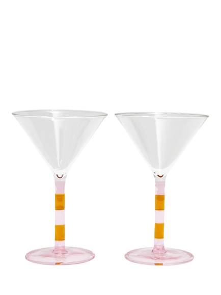 Fazeek Stripe Martini Cocktail Glasses, Set of 2, 140ml, Pink/Amber, Pink/Amber