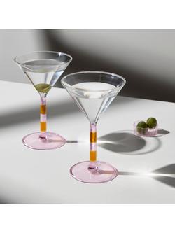 Fazeek Stripe Martini Cocktail Glasses, Set of 2, 140ml, Pink/Amber - view 2, Pink/Amber