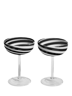 Fazeek Swirl Coupe Cocktail Glasses, Set of 2, 140ml, Black/White, Black/White