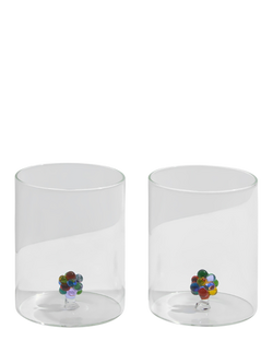 Fazeek Bloom Glass Tumblers, Set of 2, 250ml, Clear/Multi, Clear/Multi