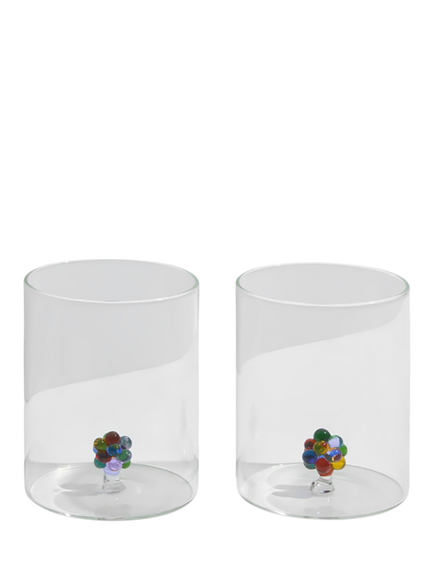 Fazeek Bloom Glass Tumblers, Set of 2, 250ml, Clear/Multi, Clear/Multi