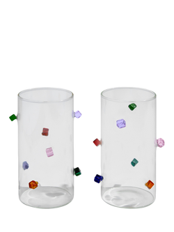 Fazeek Jewel Glass Highballs, Set of 2, 300ml, Clear/Multi, Clear/Multi