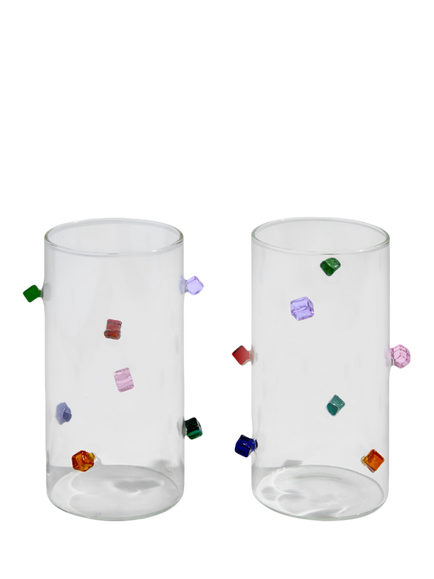 Fazeek Jewel Glass Highballs, Set of 2, 300ml, Clear/Multi, Clear/Multi
