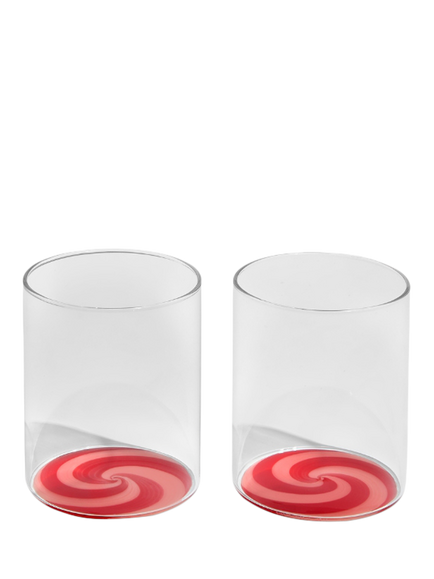Fazeek Swirl Glass Tumbler, Set of 2, 250ml, Red/Pink, Red/Pink
