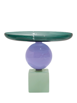 Fazeek Geo Glass Cake Stand, 20cm, Teal/Lilac/Jade, Teal/Lilac/Jade
