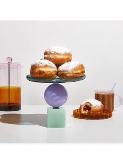 Fazeek Geo Glass Cake Stand, 20cm, Teal/Lilac/Jade - view 2, Teal/Lilac/Jade