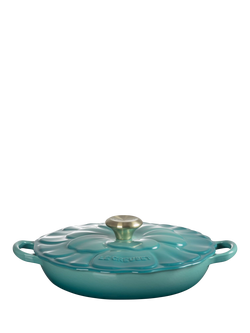 Le Creuset Cast Iron Petal Signature Shallow Casserole, 26cm, Bleu Riviera - view 2, Bleu Riviera