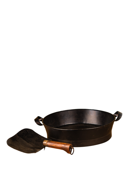 Kadai Steel Shovel & Riddle with Mango Wood Handle, Black