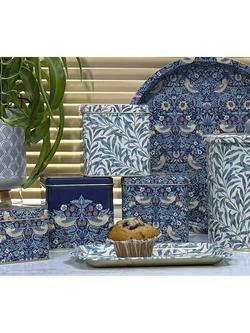 William Morris Arts & Crafts Strawberry Thief & Willow Boughs Storage Tin Caddies, Set of 3, Blue - view 2, Blue